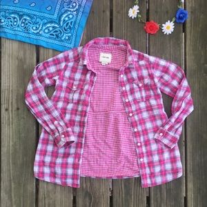 Pink plaid button down shirt